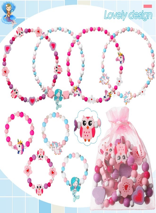 ميتلي مجموعة مجوهرات Mtlee للبنات، 4 قطع، تتضمن قلادة وسوار أميرة مزينين بخرز خشبي ملون، مع قلادة على شكل حورية بحر وحيد القرن، مثالية للعب التخيلي، هدية رائعة لحفلات الأطفال الصغار. - Image 3